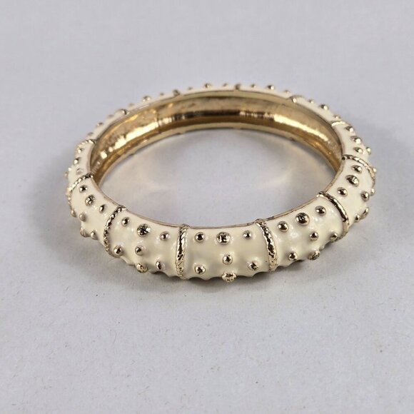 Lilly Pulitzer Bracelet Gold Plated Cream Enamel Sea Urchin Bangle VTG Signed - Picture 13 of 14